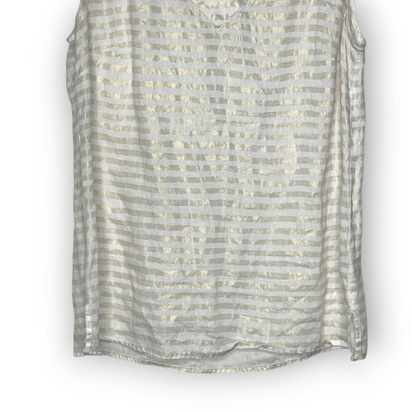 Lucy & Laurel Metallic Stripe 100% Linen Tank Gold and White Women’s Size Large - Picture 4 of 8